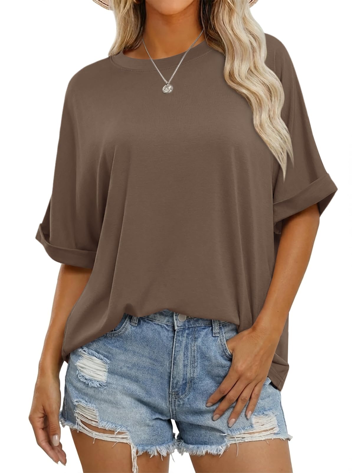 Cicy Bell Damen Oversize T Shirt Rundhals Kurzarm Tops Sommer Casual Loose Fit Oberteile Bluse.