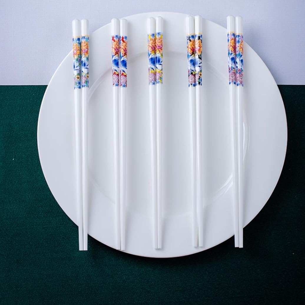 Coffret cadeau de baguettes en porcelaine chinoise, motif floral émaillé, baguettes réutilisables lavables au lave-vaisselle, coffret cadeau avec étui, baguettes en céramique osseuse de haute qua