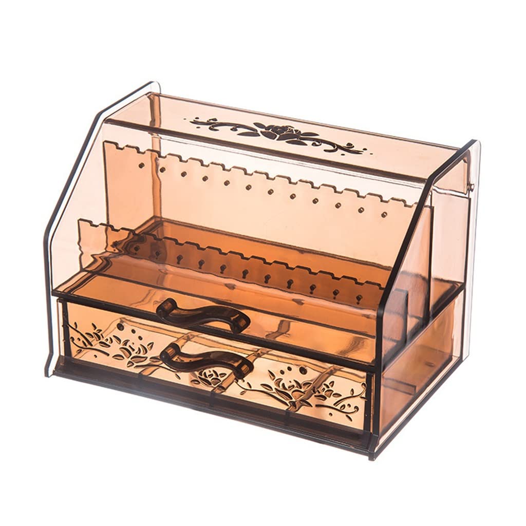 TIANQIHAO Flashing Multifunctional Drawer Type Jewelry Transparent Storage Box Acrylic Plastic Table Top Finishing Earring Display Stand,C