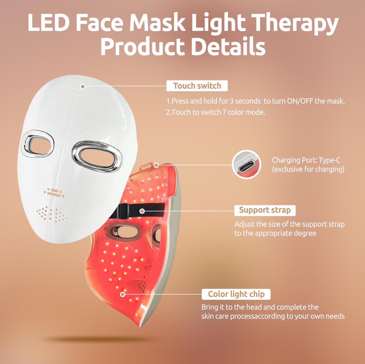 Red Light Therapy Mask for Face,LED Therapy Mask,Rechargeable Near-Infrared Red Light Therapy Mask,Ideal for Facial Wrinkles, Acne, and Uneven Skin Texture. Ideal for Home, Work,Travel & Yoga