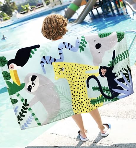 Yifontin Beach Towel For Kids Velour Terry Blanket Throw 100% Cotton 25.5X51 Inches For Swimming Bath Travel Camping And Picnic, Animals Party. thumb #3