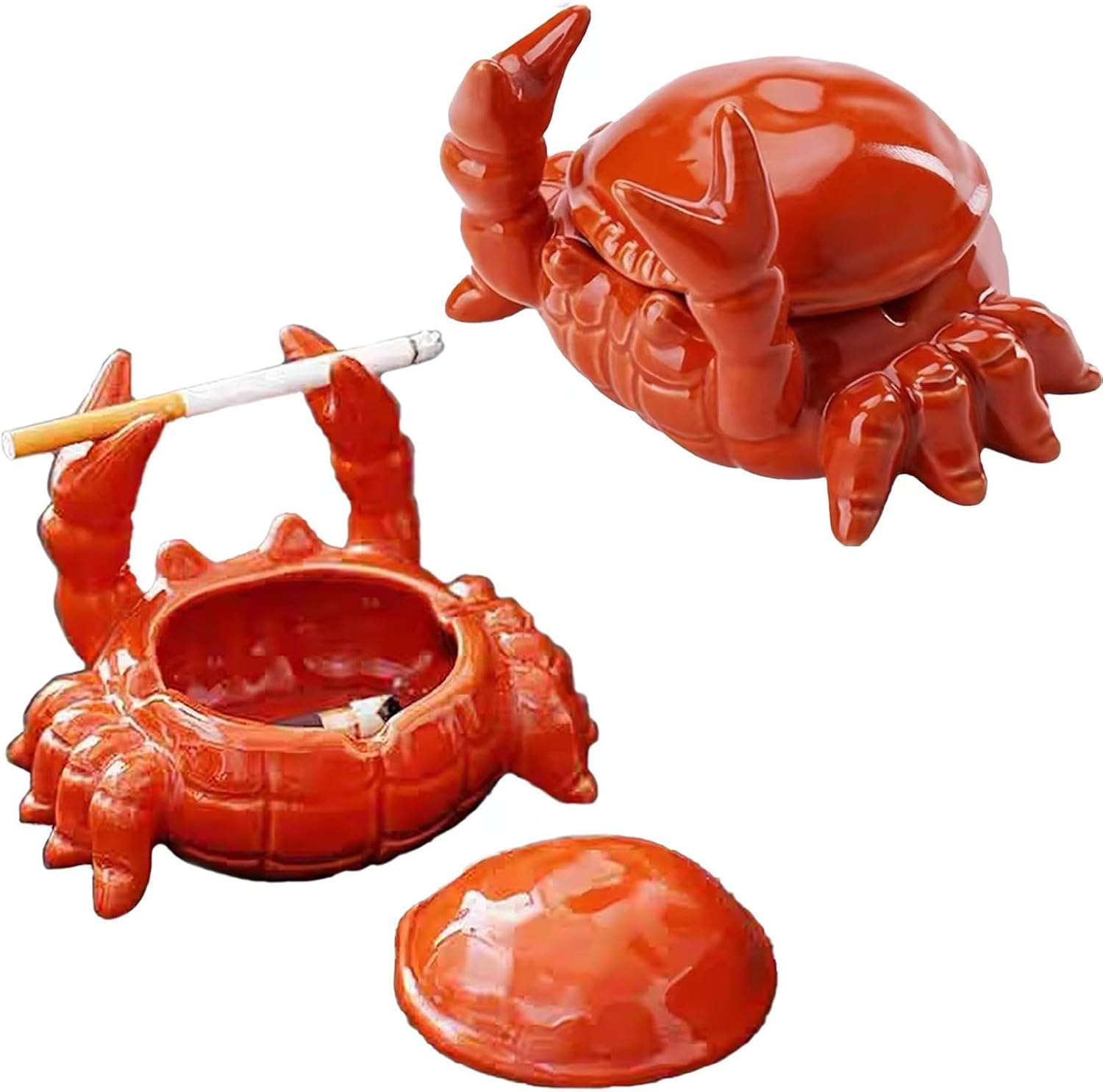 Crab Ashtray with Lid, Ceramic Windproof Cigarette Ashtray for Indoor or Outdoor Use Desktop Decoration Crab Pincers Holder for Hold Cigarette, Pen