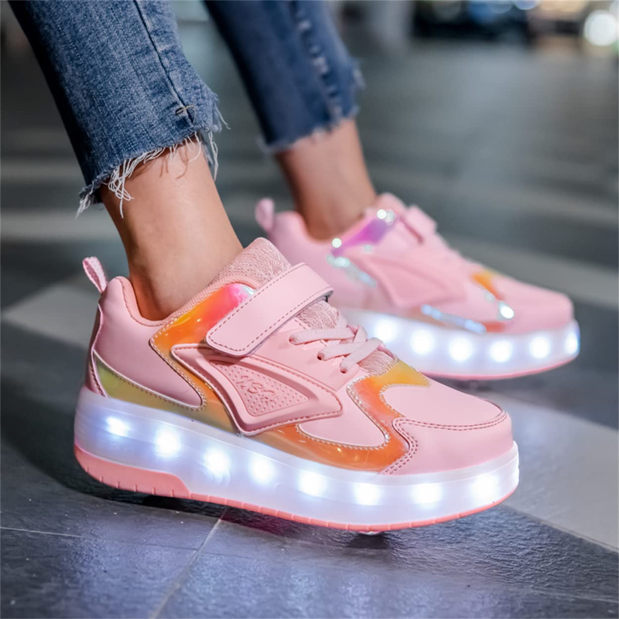 Junge Mädchen Schuhe Kinderschuhe mit Rollen LED Leuchtend Schuhe Outdoor Sportschuhe Blinkschuhe Skateboardschuhe Sneaker Geburtstage, Feiertage