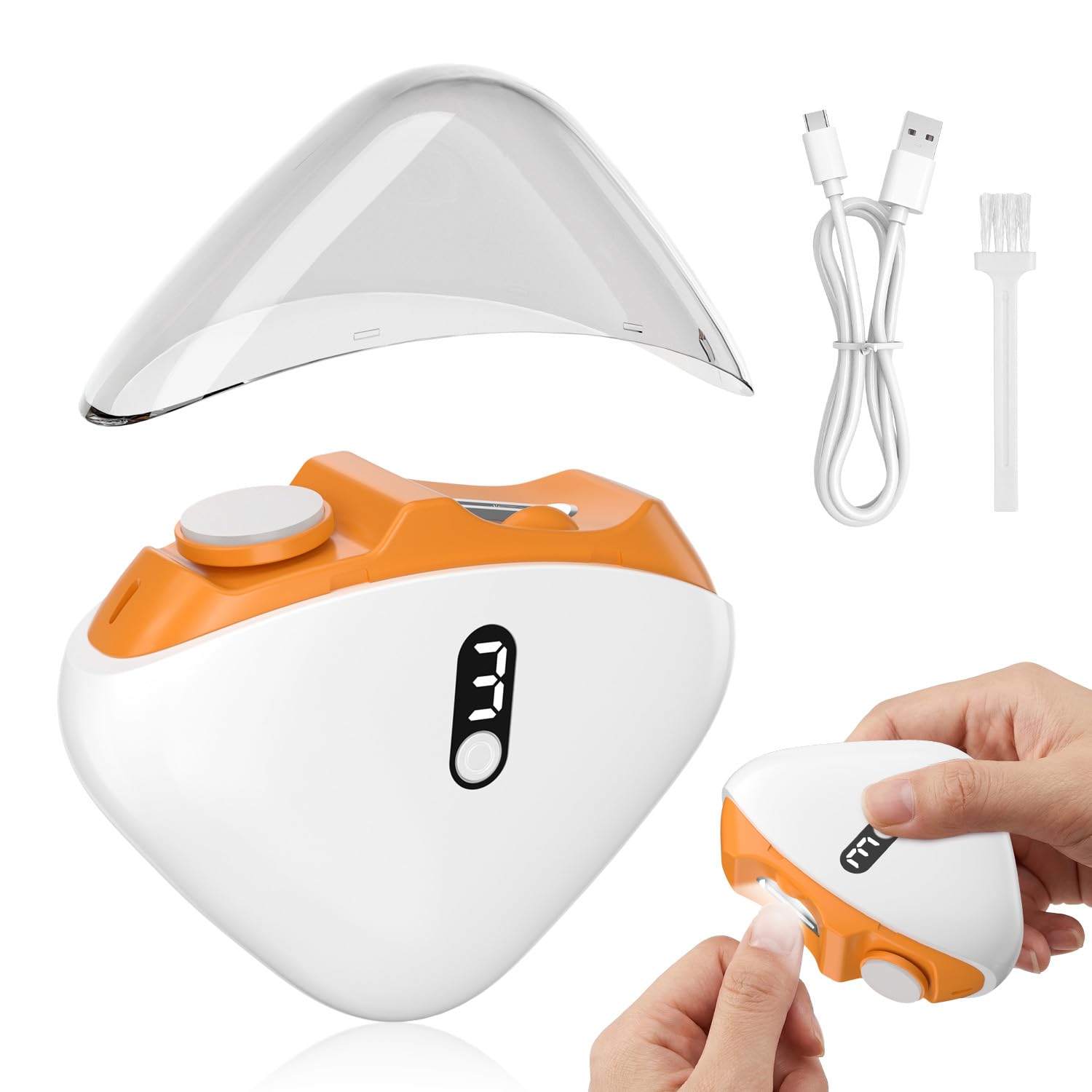 Cortaúñas Eléctrico Mejorado 2026,2 en 1 Cortauñas y Pulidor Automático con 3 Velocidades,con Pantalla LED,Lluminación Auxiliar, Recargable por USB C,Para Bebés/Niños/Adultos/Personas Mayores(Naranja) - 1