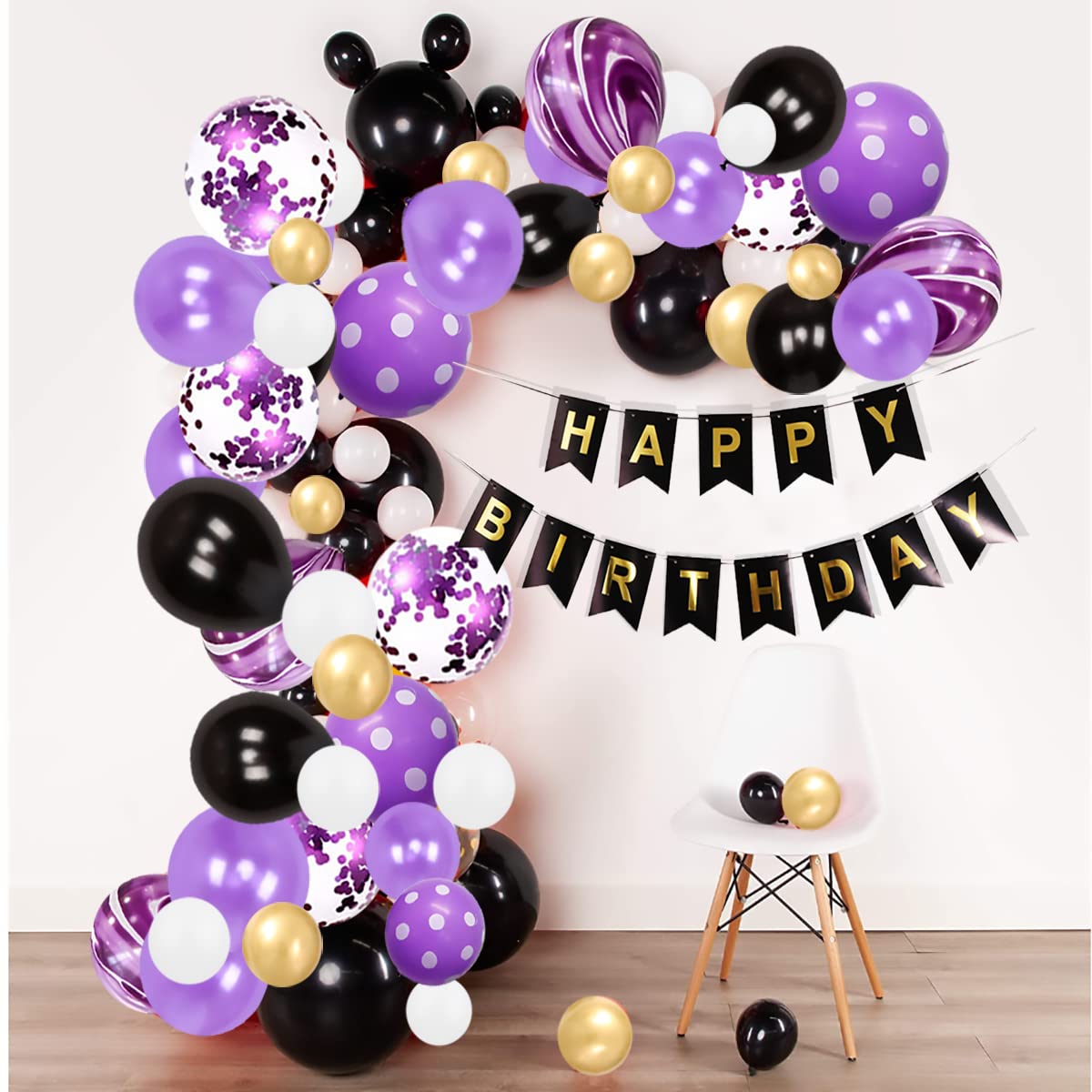 Buy Purple Black Gold Balloons Garland Arch Kit, Black Purple Confetti