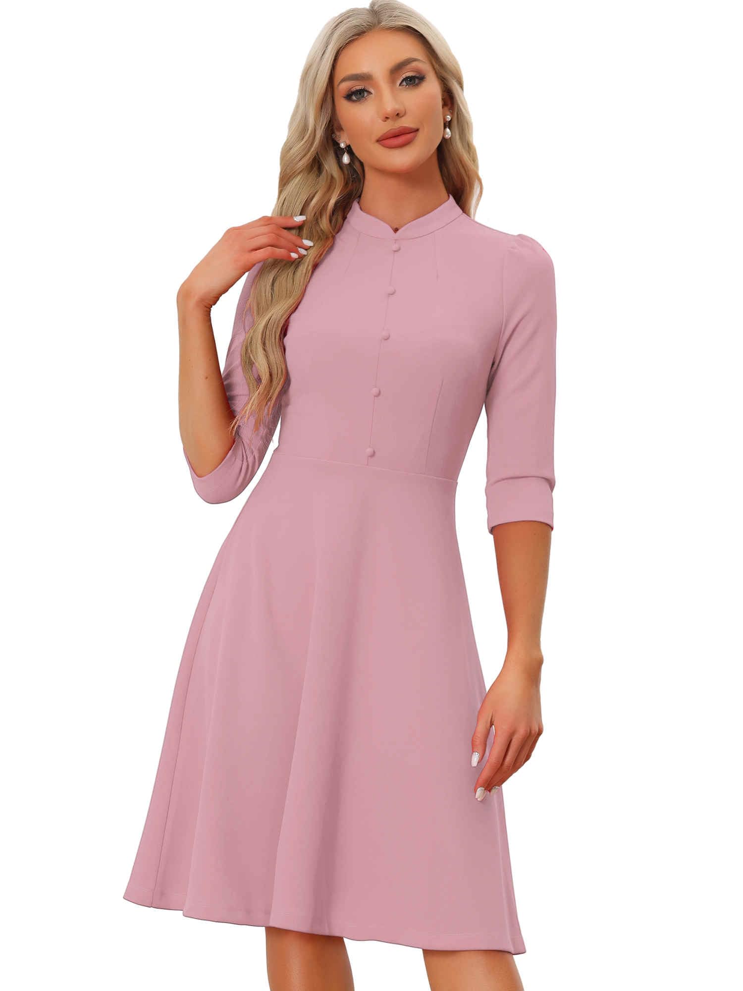 Allegra K Work Dresses for Women 2025 Vintage 3 4 Sleeve Church Semi Formal Fit and Flare Dress