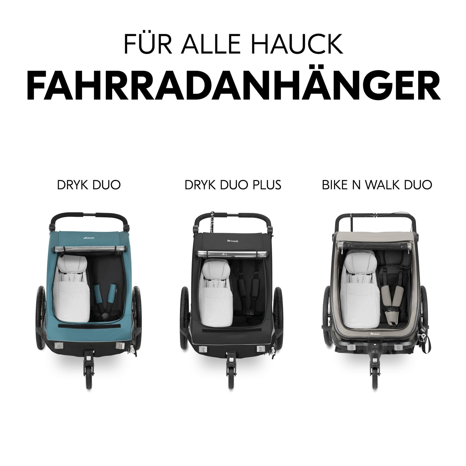 hauck Baby Lounger 2, Grey - Babysitz 1-10 Monate Kompatibel nur mit Dryk Duo, Dryk Duo Plus, Bike N Walk Duo Fahrradanhänger, Baby Hängematte mit 5 Punkt Gurt, Beindecke & Kopfpolster