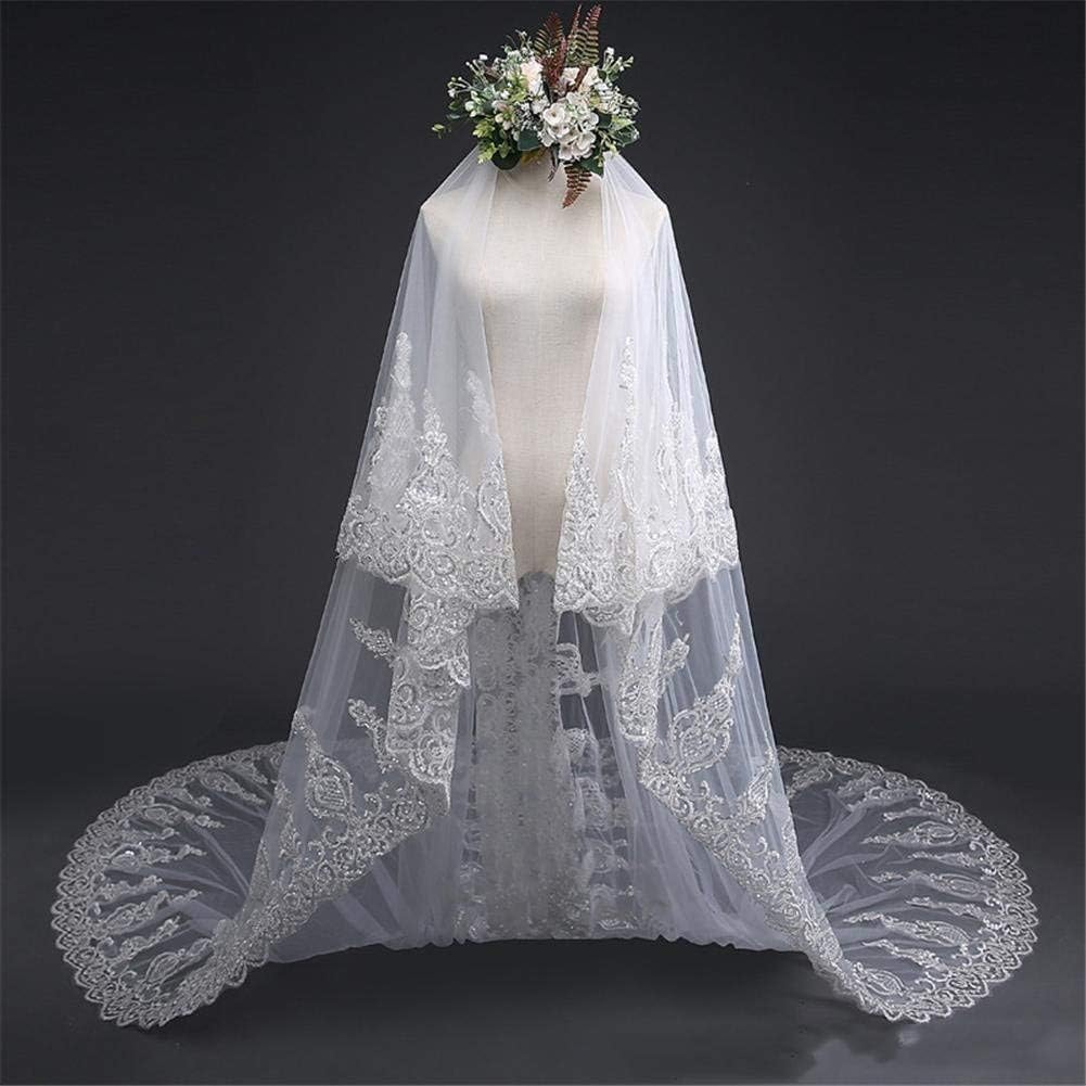 ALturN Hochzeitsschleier, Brautschleier, Hochzeitsschleier 3/4/5 m Kathedrale Lange Seite Brautschleier mit Kamm Hochzeitsaccessoires Braut Mantila Hochzeitsschleier(4 * 3 Meters)
