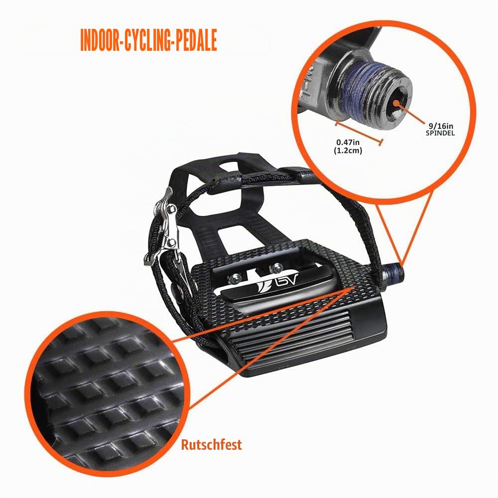 BV Fahrradpedale Shimano SPD/Look Delta kompatibel 9/16 Zoll mit Zehenclips – Peloton Pedale für Normale Schuhe – Zehenkäfige für Peloton Bike – Heimtrainer Pedale – Universal Fit Fahrradpedal