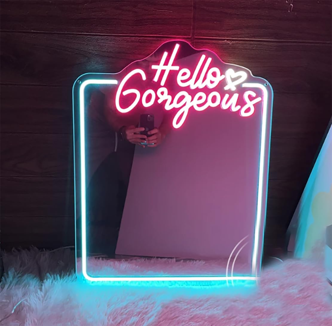 Ulalaza LED Acrylic Mirror Neon Light Heart/Cat/Letter/Wavy Wiggle Shape Witch's Mirror Gothic Wall Decor Romantic Various-Shape Cute for Bedroom Decor Home Studio Dorm Room Wedding