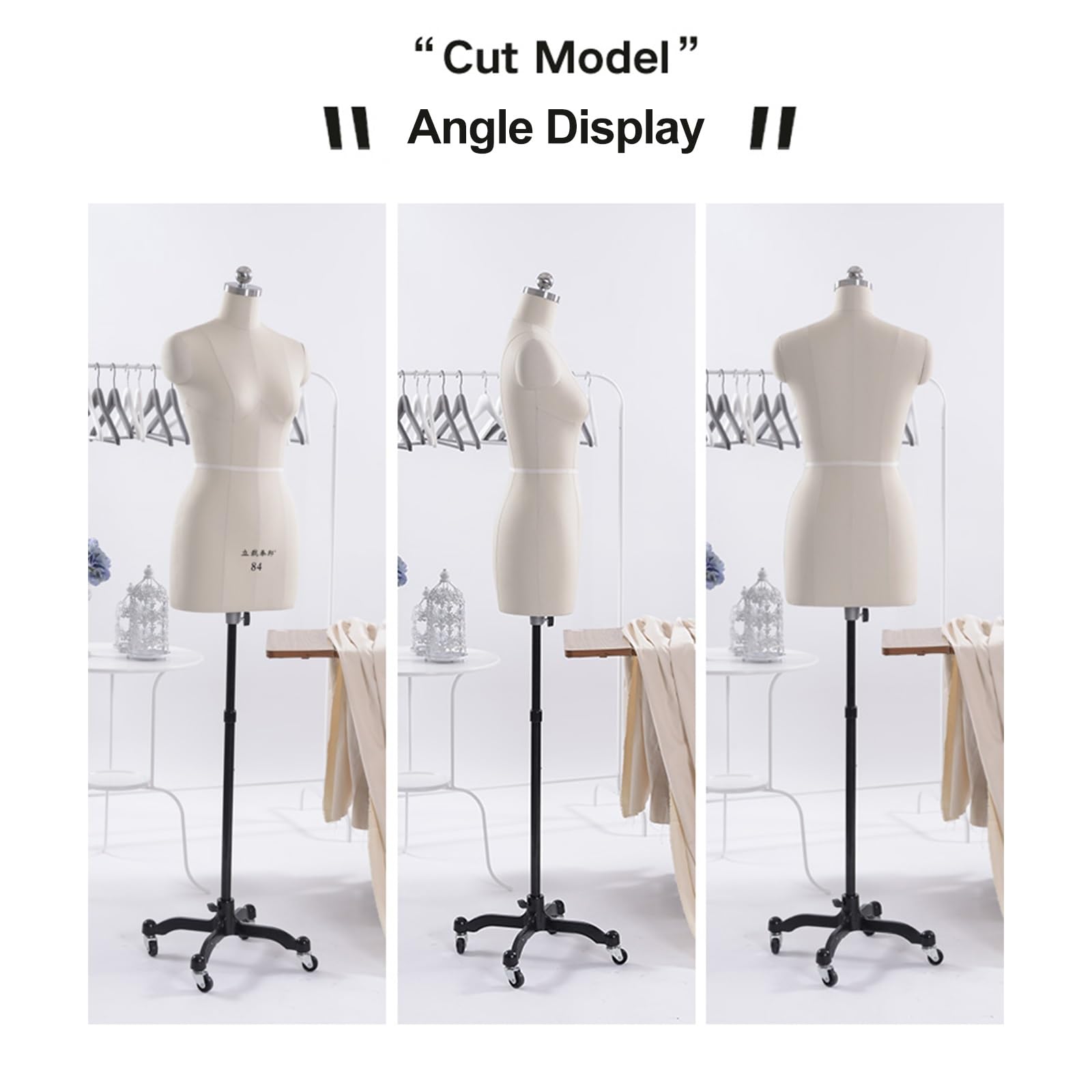 Maniqui Costura Mujer Modista, Maniquí de Costura con Ruedas, Modelo de Cuerpo de Maniquí con Base Rodante Móvil de Metal, Cuerpo de Maniquí Femenino para Ropa, Vestidos, Joyas de Exhibición(Black,S)