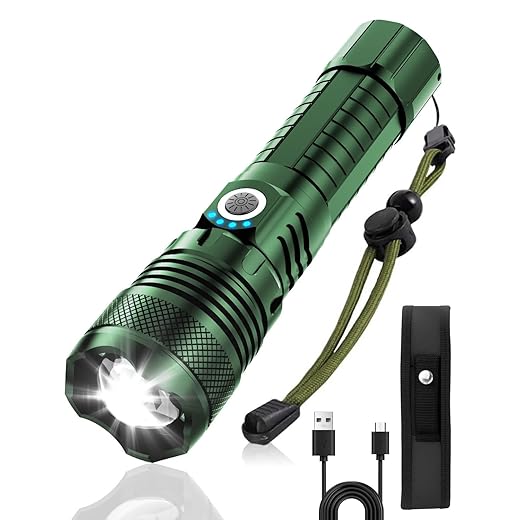 Victoper Green LED Flashlights, High Powered High Lumens Super Bright Tactical Flashlight, Rechargeable, 5 Modes Zoomable Waterproof Flash Lights for Emergency, Outdoor, Home, Camping, Hiking