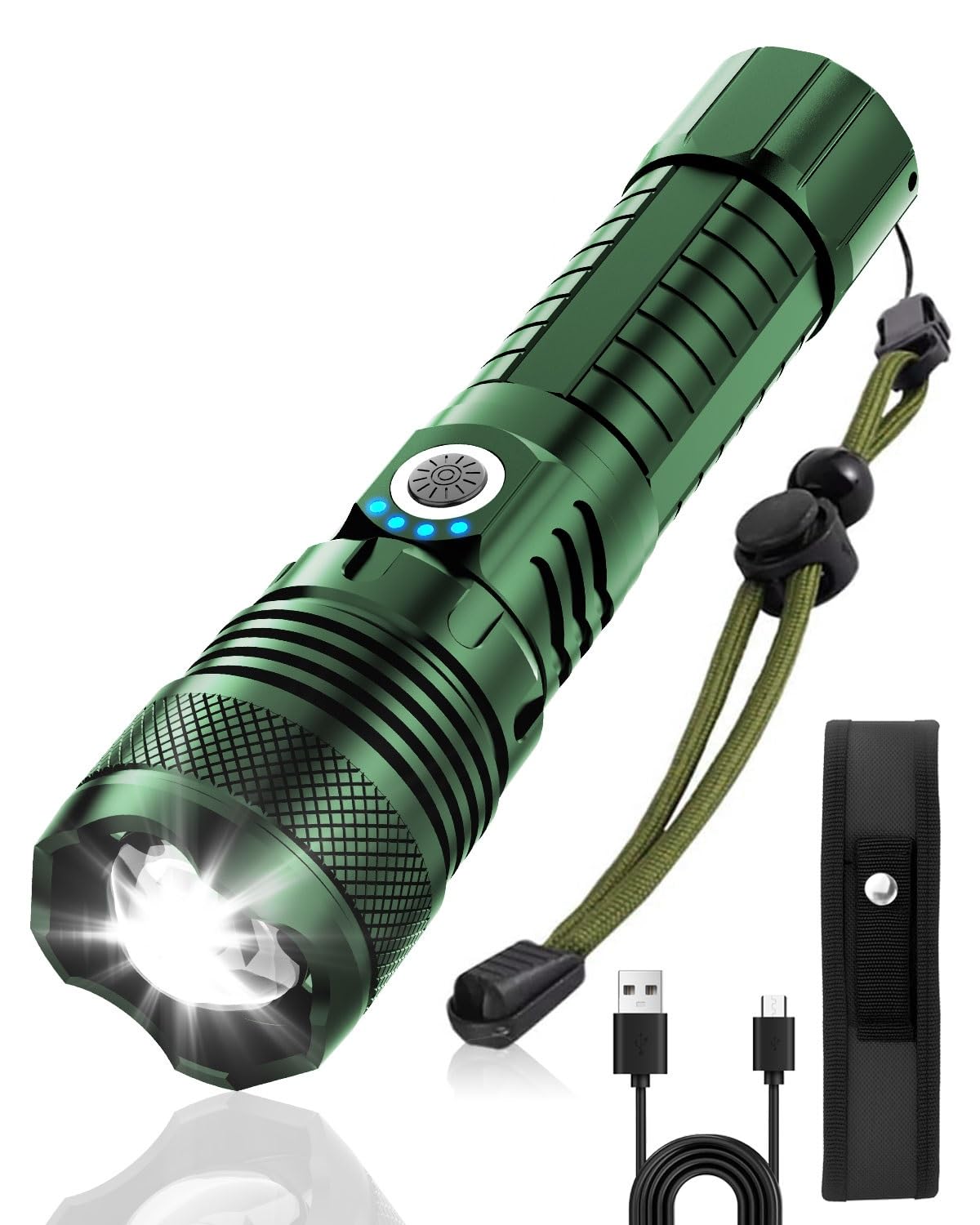 Victoper Green LED Flashlights, High Powered High Lumens Super Bright Tactical Flashlight, Rechargeable, 5 Modes Zoomable Waterproof Flash Lights for Emergency, Outdoor, Home, Camping, Hiking