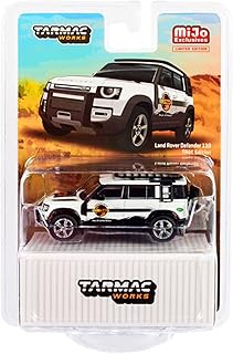Defender 110 Trek Edition with Roof Rack White Metallic with Graphics Palm Springs 1/64 Diecast Model Car by Tarmac Works T64G-020-TREK