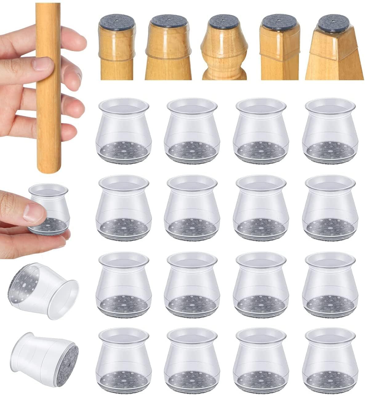 OASMU 16Pcs Chair Leg Floor Protectors for Hardwood Floors Silicone Small