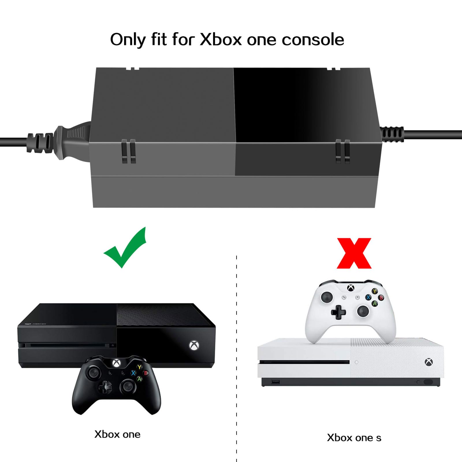 ARyee Bloc d'alimentation Xbox One, AC Adaptateur Secteur Brique Bloc Chargeur pour Xbox One Console, Auto Tension 100-240V