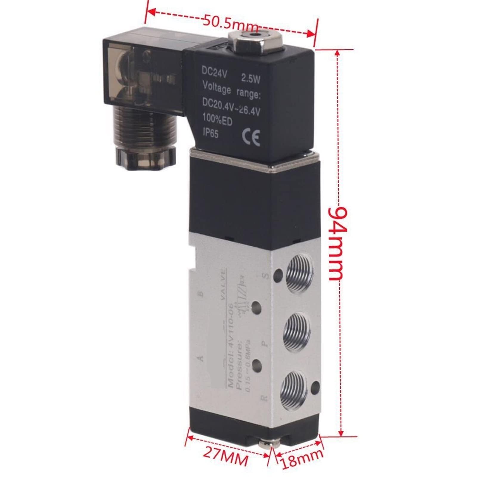 Zawór pneumatyczny Solenoid 4V110-06 5-drożny port 2-pozycyjny sprężarka powietrza 12 V, 24 V, 110 V, 220 V, 1 szt. (gwint 6 mm, AC220V)