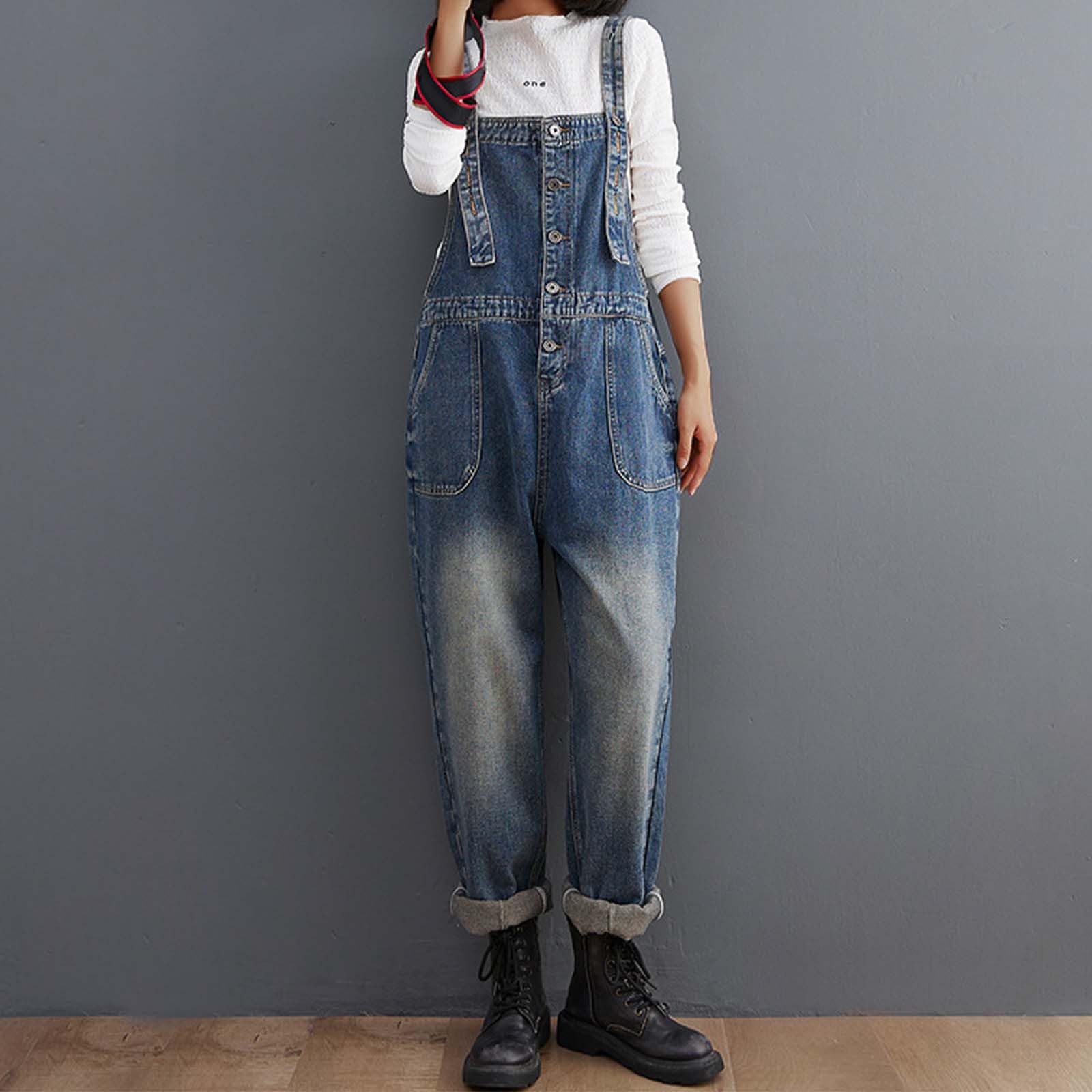 Peto Mujer Vaquero Mono Casual Overol Trabajo Elegante Macacao Ancho Tezano Largo Largos Tallas Grandes Informal para Talla Grande Hippie