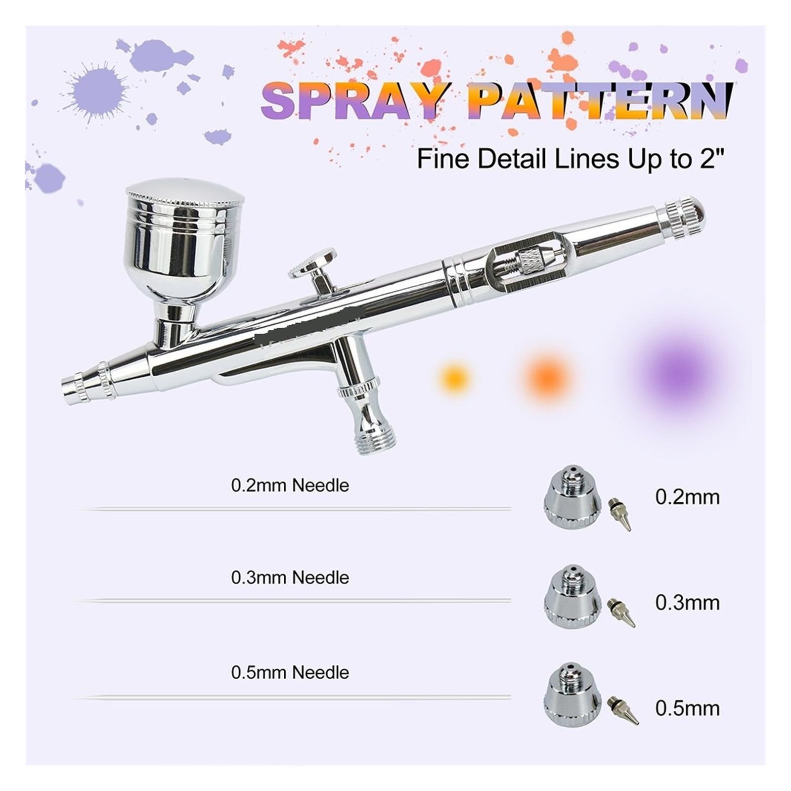Pistolet natryskowy, Zestaw aerografu Dwufunkcyjny pistolet natryskowy z zestawem igieł 0,2/0,3/0,5 mm Kubek 7 cm3/20 cm3/40 cm3 Wąż powietrza 1,8 m i zestaw do czyszczenia