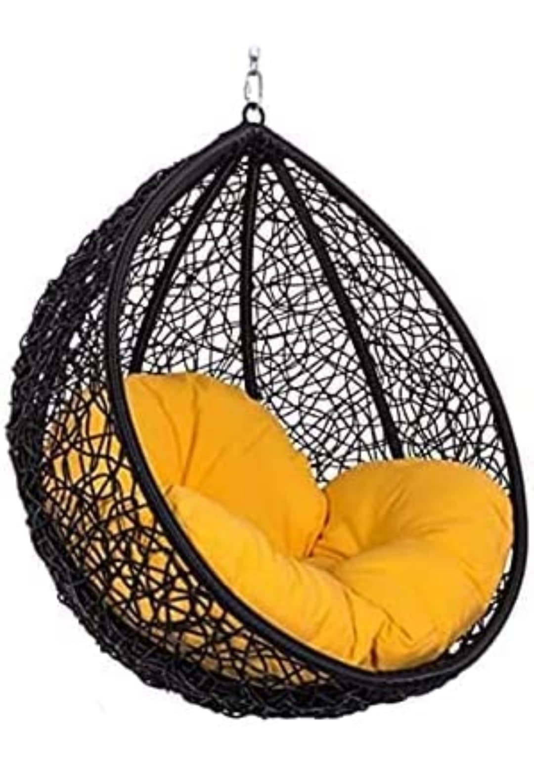 Single Seater Metal Swing Chair Without Stand for Home & Cushion & Hook Outdoor Indoor | Balcony| Garden | Living Room| Garden |Patio |Home Improvement (Brown Yellow)-picture-21
