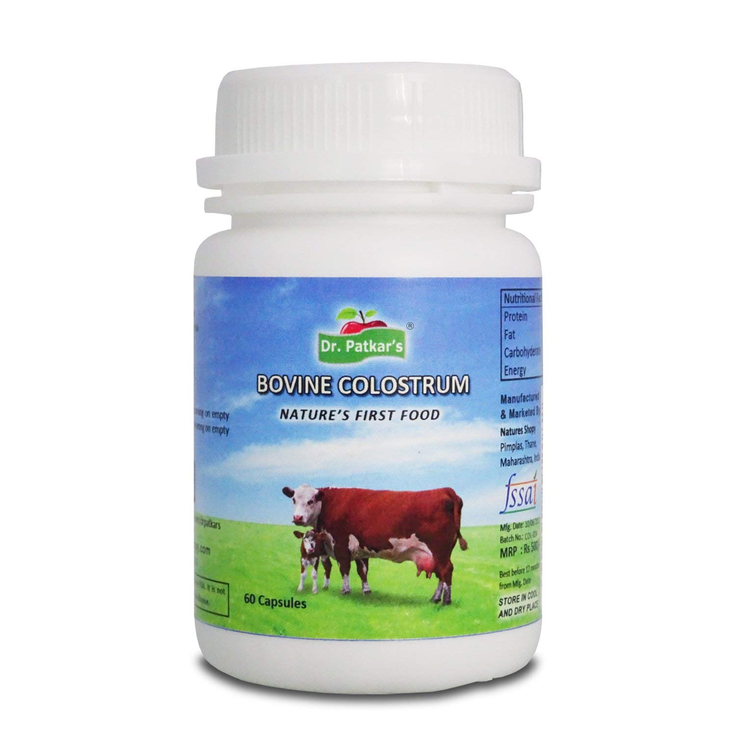 Dr. Patkar’s Bovine Colostrum 60 Veg Capsule 500 mg | Immune & Gut Health Supplement - 60 Vegetarian Capsules