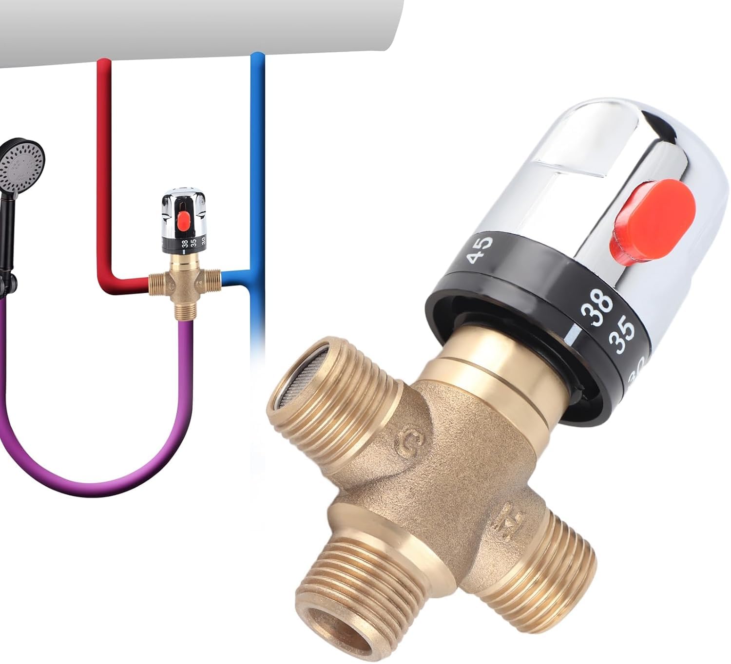 Mitigeur thermostatique mitigeur thermostatique 3 voies en laiton massif 15 mm sensible à la température tuyau lavabo contrôle thermostat mitigeur de douche avec connecteur 1/2" G