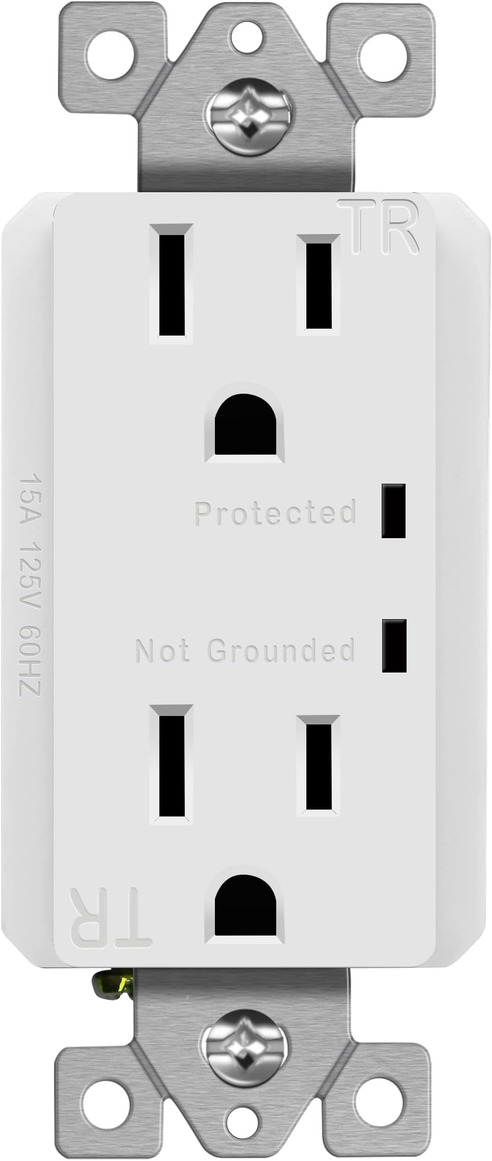 TOPGREENER Surge Protector Receptacle with Grounding Indicator, Child Safe, Tamper-Resistant, Self-Grounding, 900 Joules, 2-Pole, 15A 125V, UL Listed, TGTRSS215R, White