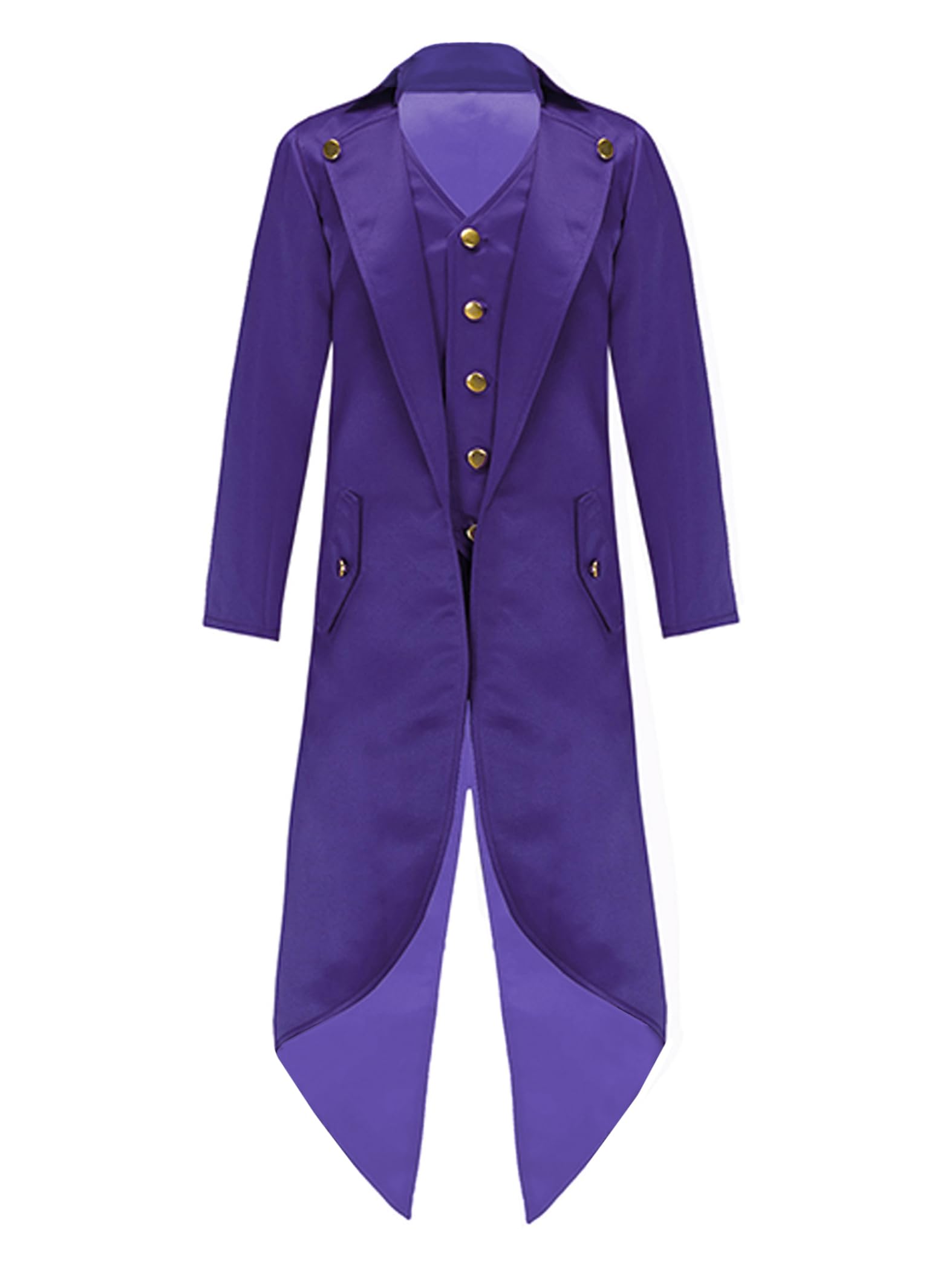 Lpdshaa Kids Boys Renaissance Steampunk Costumes Long Sleeve Tailcoat Retro Gold Buttons Victorian Jacket Purple 7-8 Years — image 1