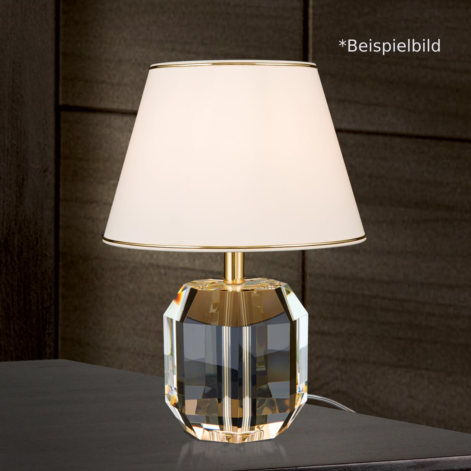 ORION LIGHTSTYLE Lampenschirm Stoffschirm Leuchtenaufsatz für E27 Lampen, creme mit Goldkante, rund, 32cm Chintz