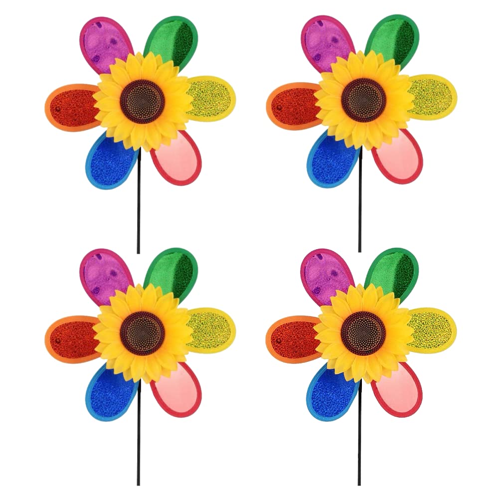 ZYWUOY 4 piezas de molinillo de viento de jardín, molino de viento de girasol, molino de viento, decoración de molino de viento, spinner para patio, césped, jardín, decoración de fiesta