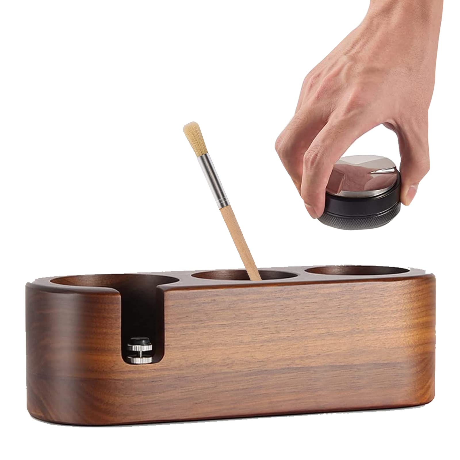 Tamperstation,Kaffee-Stampfstation Holz,Kaffeefilter Tamper Halter Portafilter Mat Stand für 51-54mm,3 Löcher Rutschfeste Kaffeestampfmatte Verteiler,Tamper Station für Kaffeemaschine,Barista Zubehör