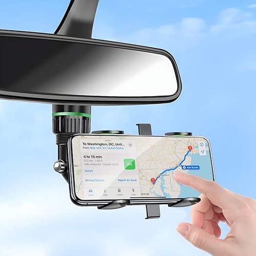 Miniatura 6 de Soporte de teléfono para espejo retrovisor, soporte de teléfono giratorio y retráctil de 360°, soporte multifuncional para espejo retrovisor para