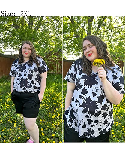 Image of RITERA Women Plus Size Tops Tie Dye V Neck Shirt Floral Camo Summer Short Sleeve Tunic Oversized Ladies Blouse XL-5XL
