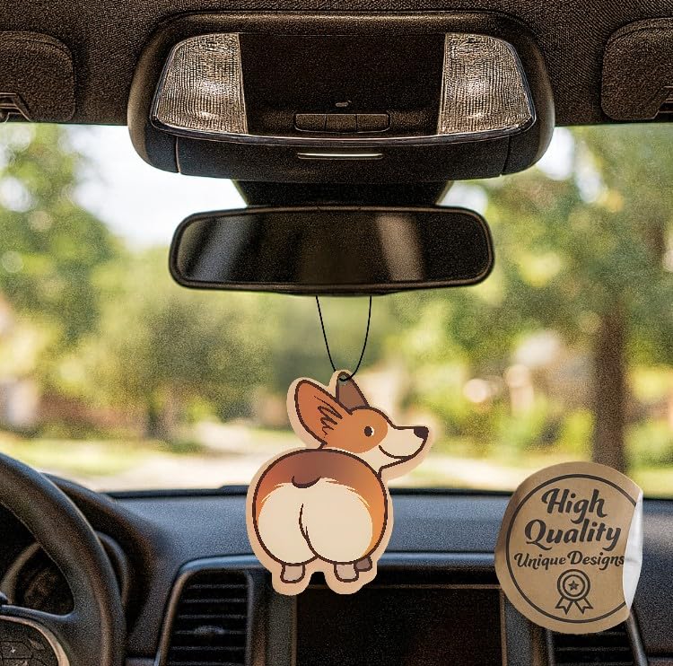 Image of Cute Funny Dog Car Air Freshener Scented With Premium Oils By Fresh Fresheners 4 Pack (Corgi)