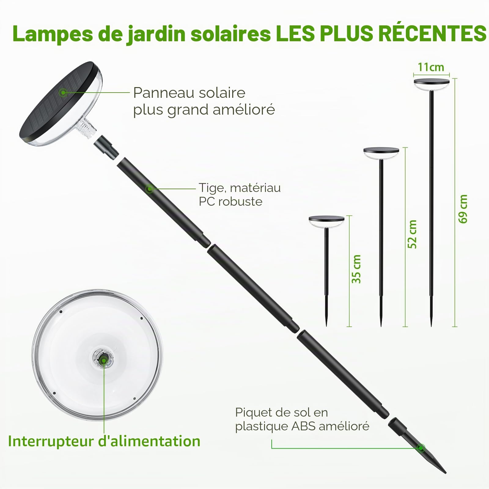 GEARLITE Lampes solaires d'extérieur pour jardin, 4 pièces, blanc chaud, lampes solaires d'extérieur avec batterie 1000 mAh, 40 lumens, décoration de jardin extra lumineuse, étanche IP65 pour