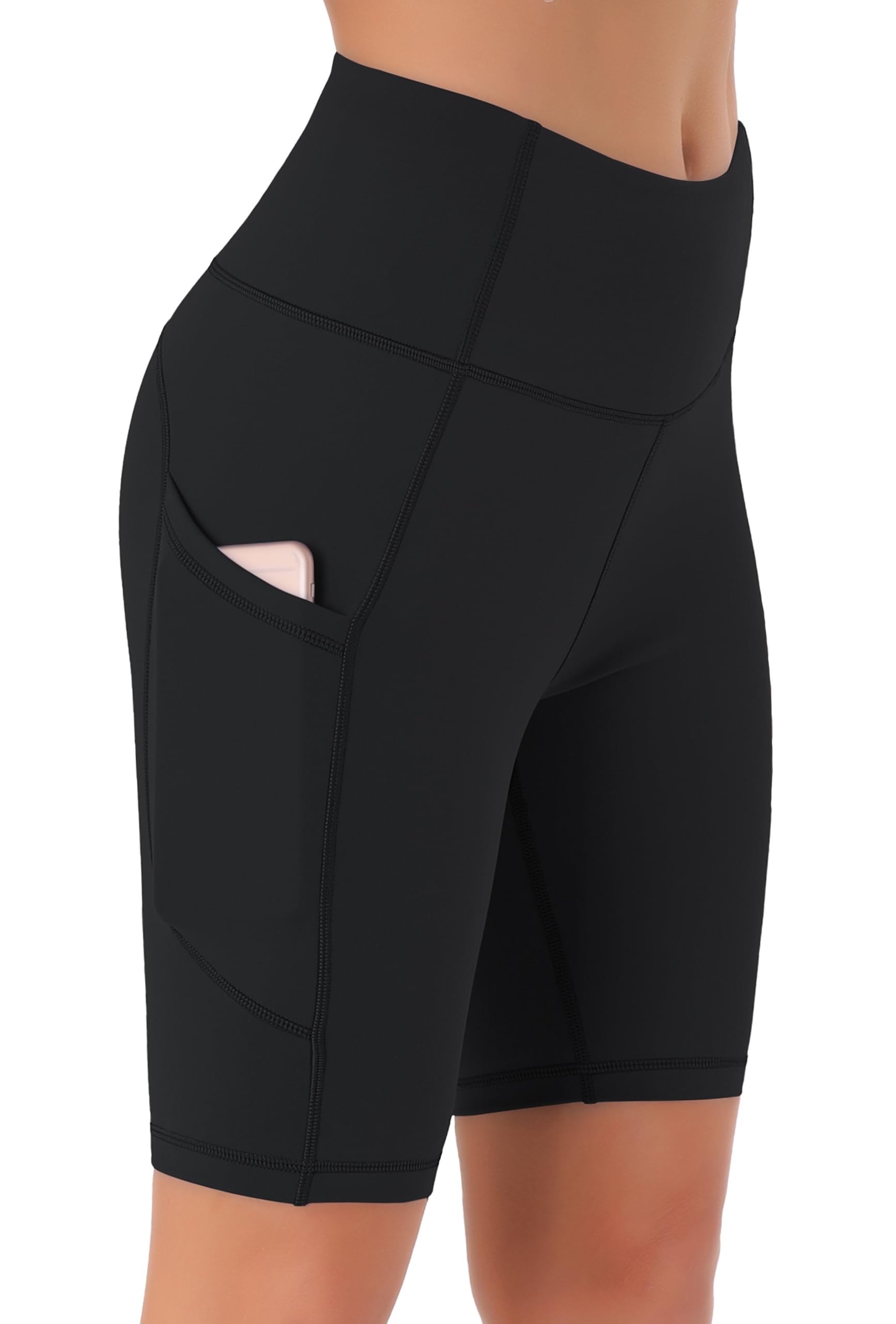 Cycling Shorts for Women with Side Pockets - High Waisted Non See Through Womens Activewear Shorts for Gym Workout Running Yoga Sport Exercise