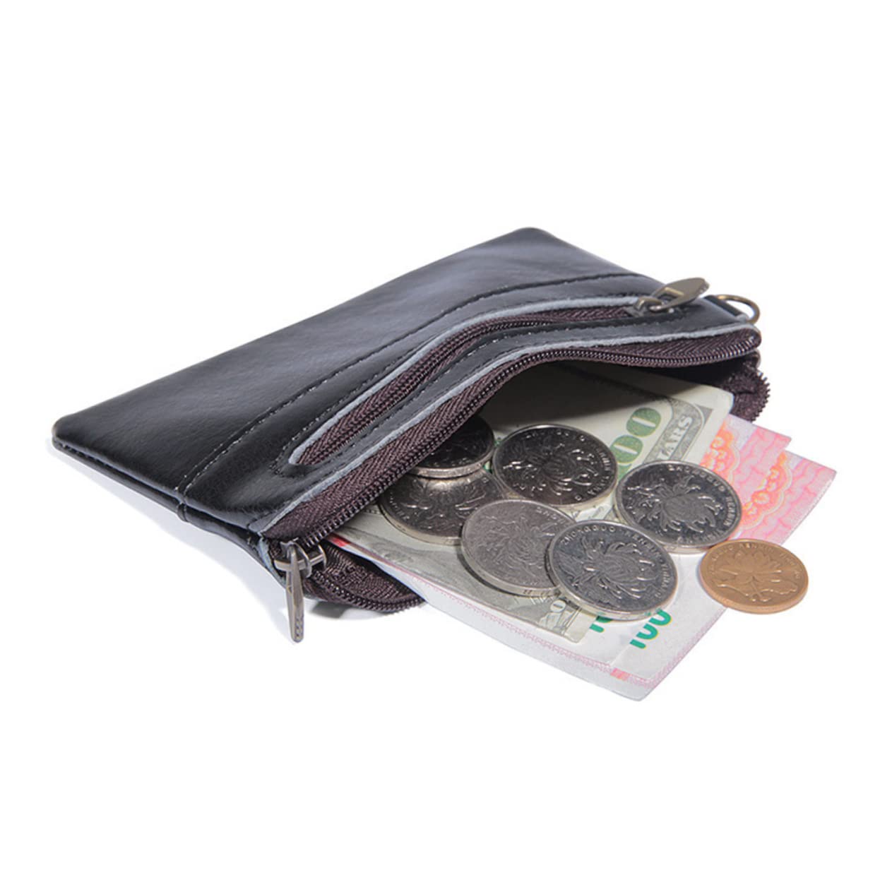 3piezas Cartera De Piel Retro para Hombre Cierre Zipper Bolsa Multifuncional para Dinero y Monedas Accesorio De Moda para Negocios y Estudiantes
