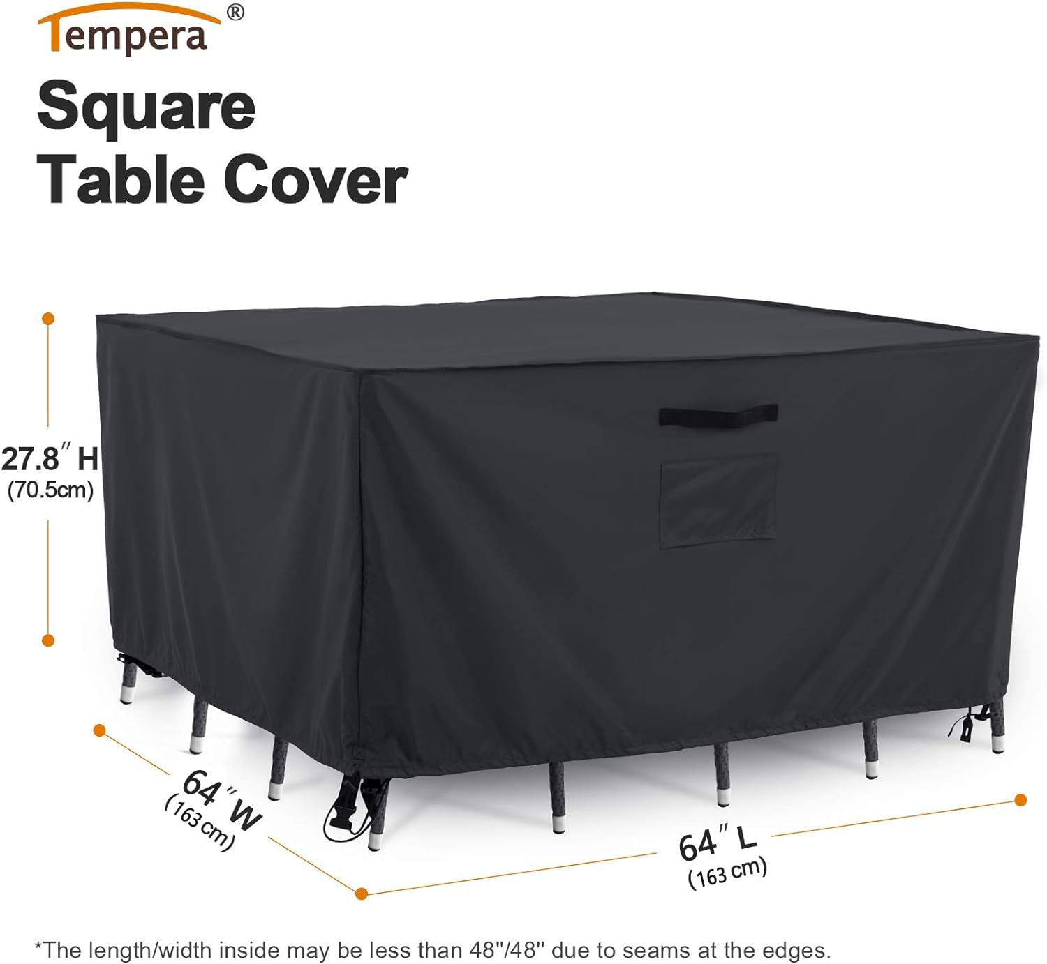 Tempera Copertura per mobili da giardino, impermeabile, resistente agli strappi, resistente ai raggi UV, per tavolo quadrato, divano, copertura componibile, grigio siderale, 162,6 x 162,6 cm