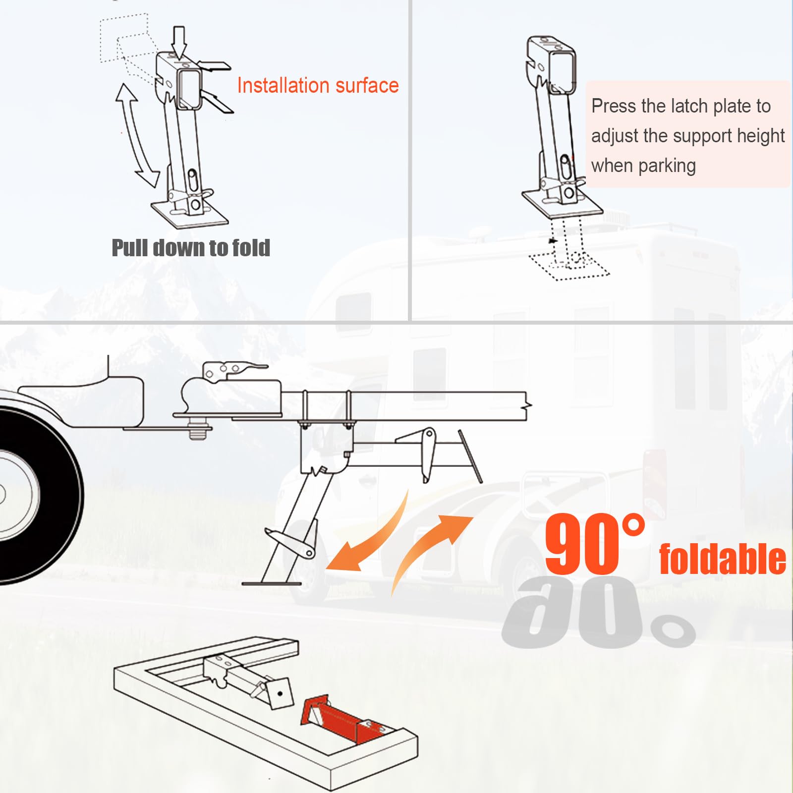 Vérin Stabilisateur Caravane, Lot de 2 Stabilisateurs de Remorque, Support de Stabilisation Charge 450kg (992 lbs), Réglable 290-455mm, pour Camping-Car, Caravane, Véhicule Tout Terrain