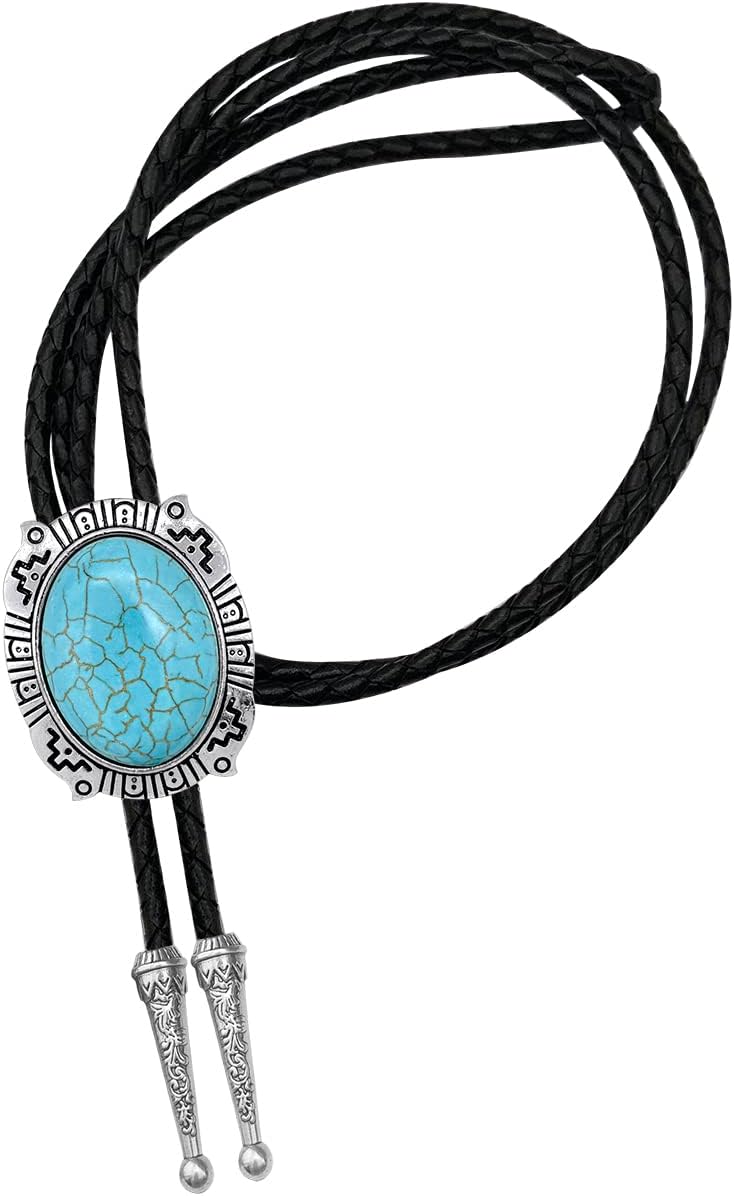 YOQUCOL Turquoise,Stone Bolo Tie Native Western Cowboy Indian Hand-woven Leather Bola Tie Necktie for Men Women - Image 2