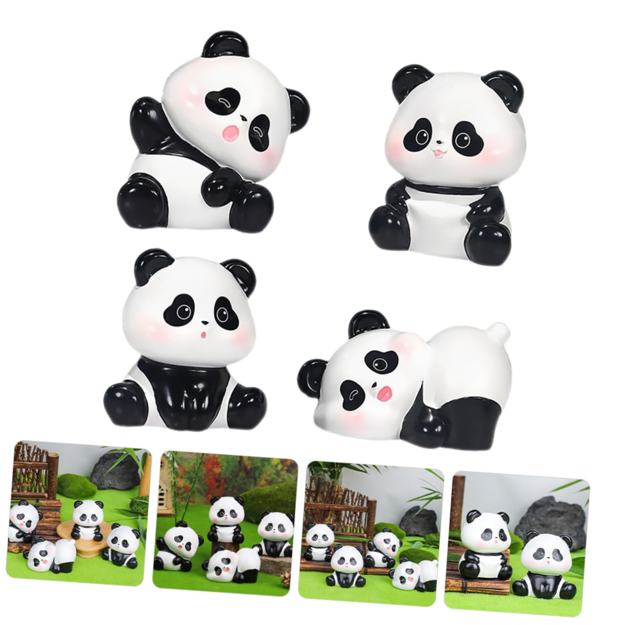 DECHOUS Figurine Panda Commemorative in Resina 4 Pezzi Decorazione