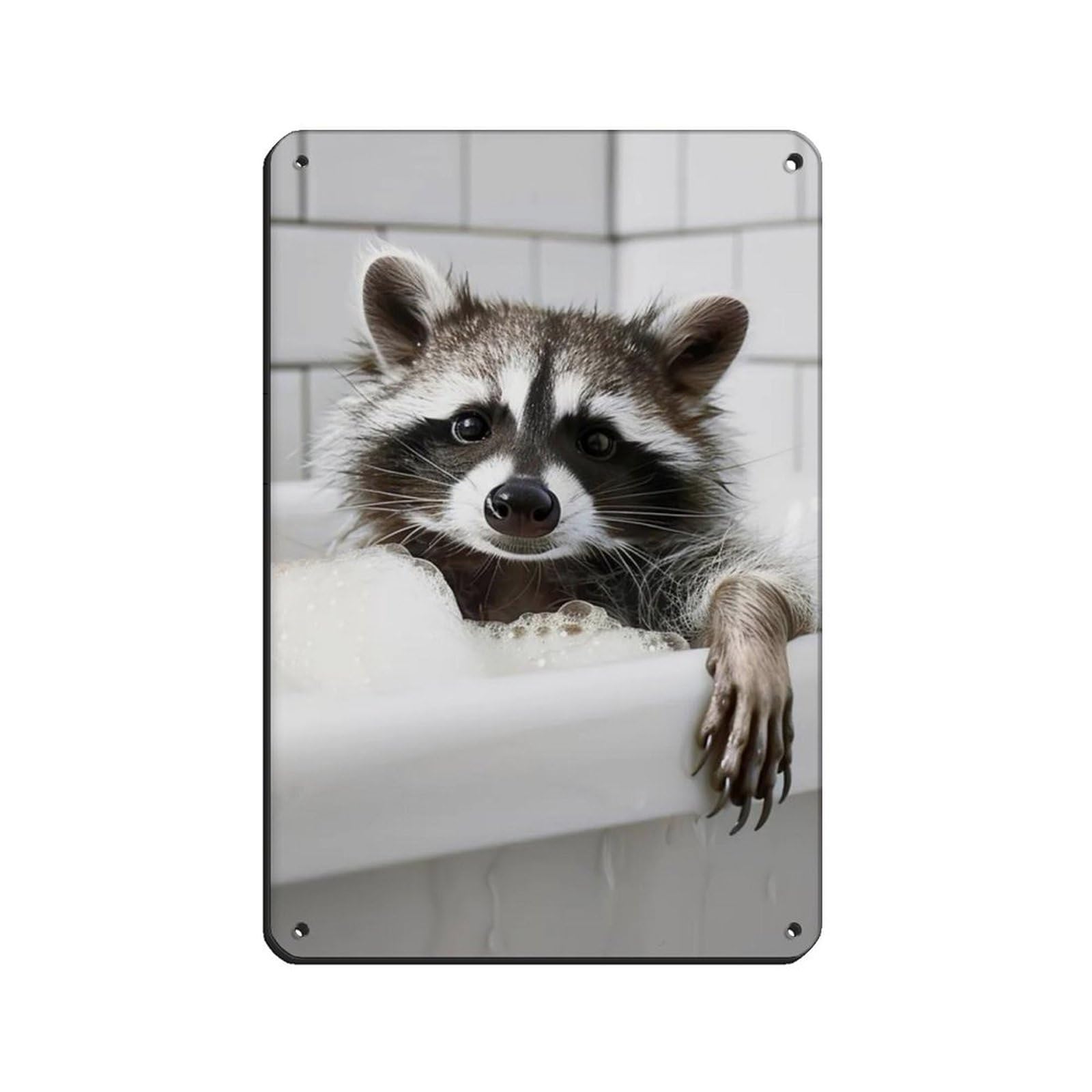 Funny Raccoon in Bathtub Art Retro Poster Metal Tin Sign Chic Art Retro Iron Painting Bar People Cave Cafe Family Garage Poster Wall Decoration 8x12inch(20x30cm)