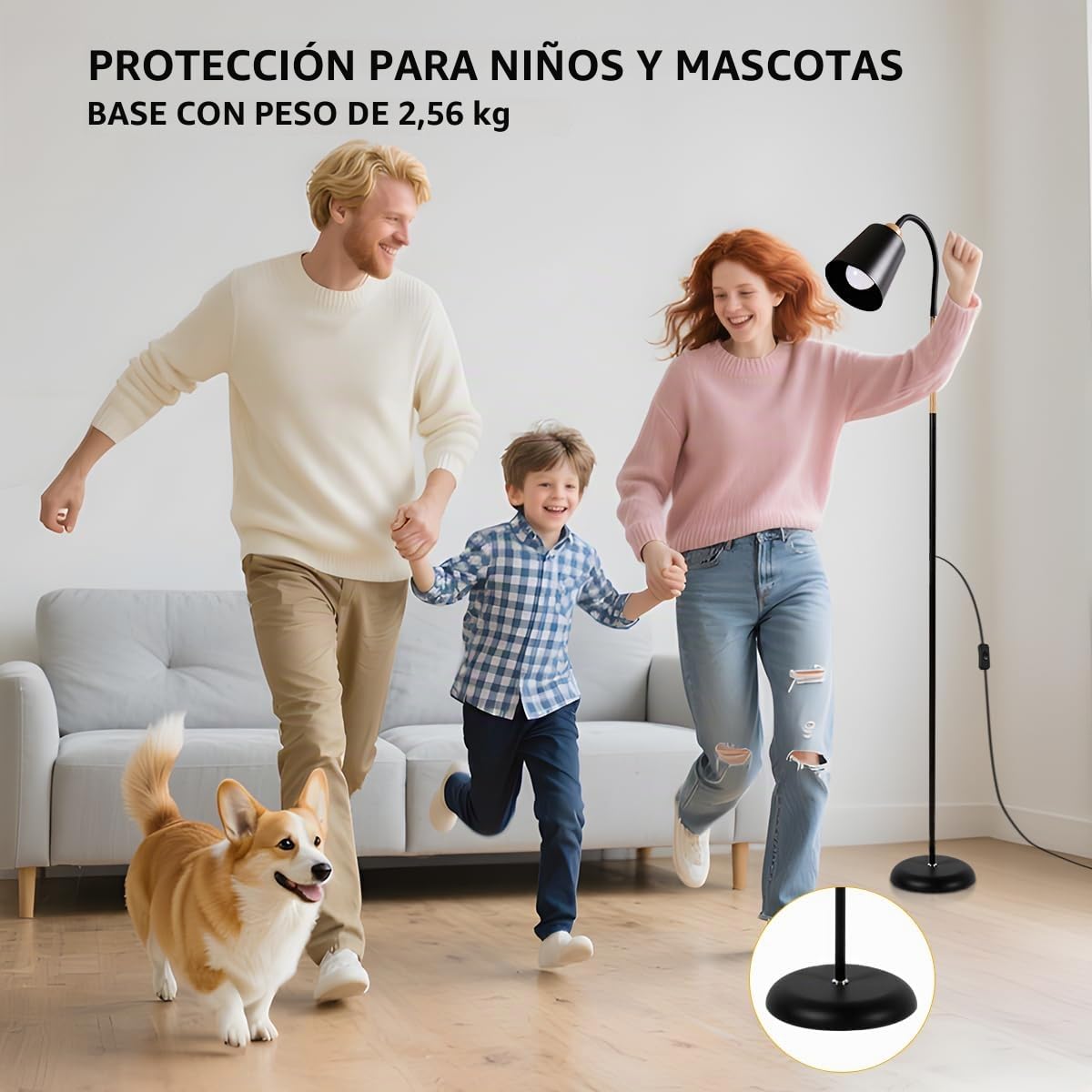 ANTENLICHT VILI | Lámpara de pie para salón y dormitorio, E27, orientable 360°, máx. 60 W, para lectura en sofá o dormitorio, lámpara de pie de metal negro de 159 cm (sin bombilla)
