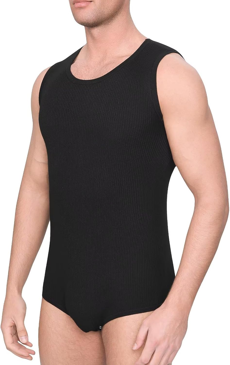 Landofgenie Mens Basic Onesie Sleeveless Crewneck Bodysuit Snap Crotch Romper - Image 2