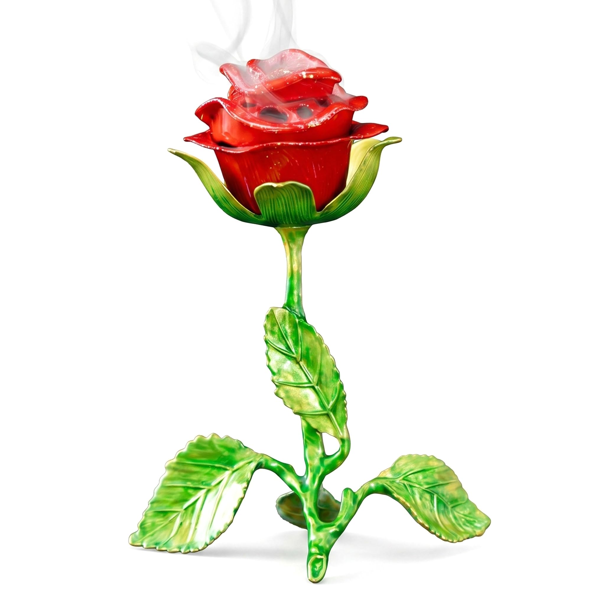 Tsawntd Cone Incense Burner, Rose-Shaped Incense Holder Zinc Alloy Aromatherapy Decor for Living Room/Bedroom/Meditation Room, Red Burner Holder Cone