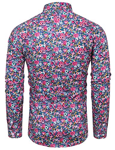 TUNEVUSE Men Floral Dress Shirts Long Sleeve Casual Button Down Flower Printed Shirts 100% Cotton2