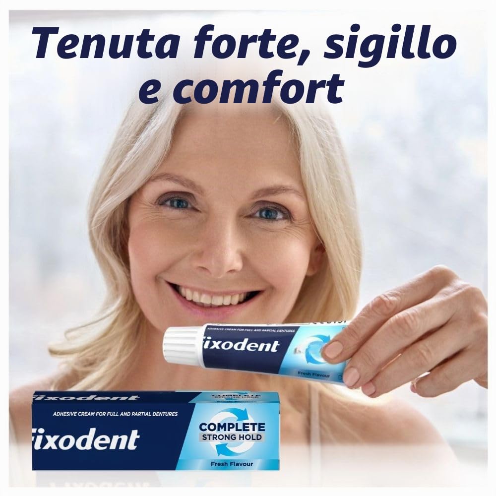 Fixodent Set di 3 creme adesive complete per protesi dentarie 47 g – Sapore di menta fresca – Tenuta e comfort per tutto il giorno – Giunto solido per protesi dentarie complete e