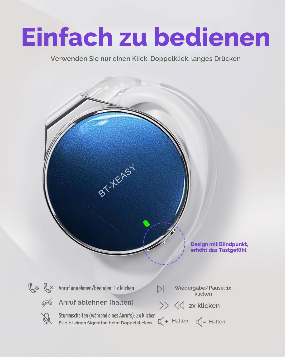 Micool On Ear Kopfhörer Bluetooth 5.4, Open Ear Kopfhörer Kabellos Bluetooth Geräuschunterdrückung, Wassertropfenförmiges Clip On Sport Headset-Bluetooth mit 4 Mikrofon, Comfort Fit Ohrhaken Ohrhörer