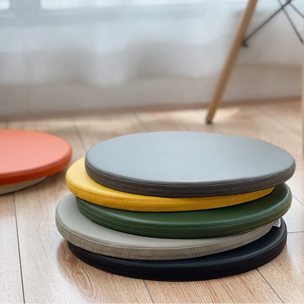 チェアパッド レザー 低反発 滑り止め付き チェアクッション 丸型 直径38cm おしゃれ プオリ 爆買 PUレザーシートクッション、キャリーハンドル付きラウンドチェアパッド、高密度フォームチェアパッド、キャンプ、学校、オフィスチェア用(