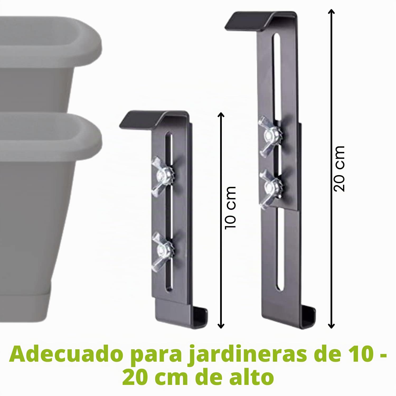 Plastia FixPot - Soporte invisible para jardineras para cualquier ventana con alféizar de ventana, juego de 4 unidades con adaptador antracita, fijación sin taladrar
